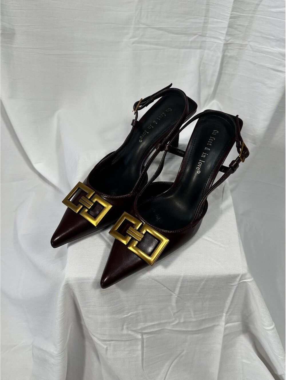 On Feet & In Love Women’s Slingback Heels Size 36 Burgundy Pointed Toe